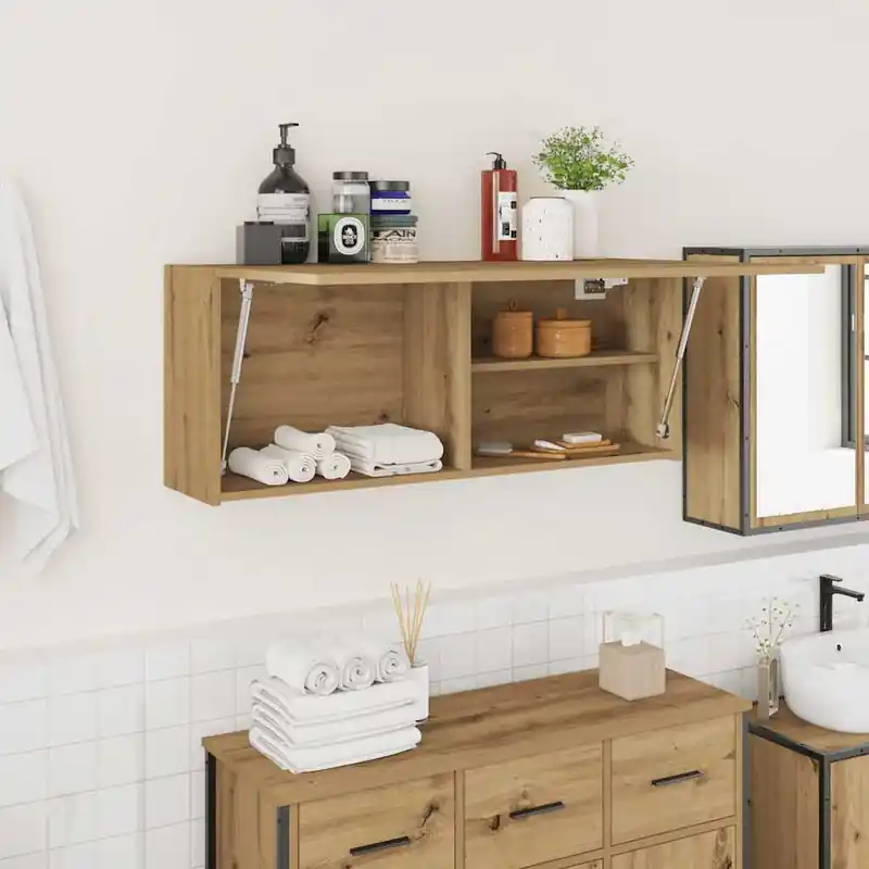 vidaXL kézműves tölgy szerelt fa fali fürdőszobaszekrény 100x25x40 cm Expressz szállítás