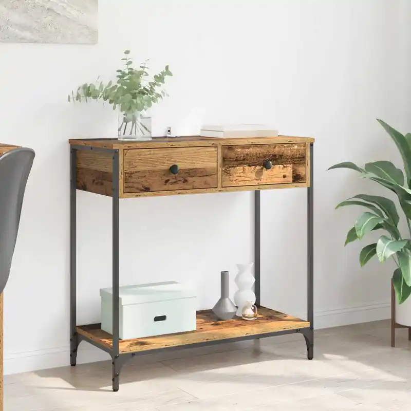 vidaXL Konzolasztal fiókkal Öreg fa 75 x 34,5 x 75 cm Faanyag Ne maradj le