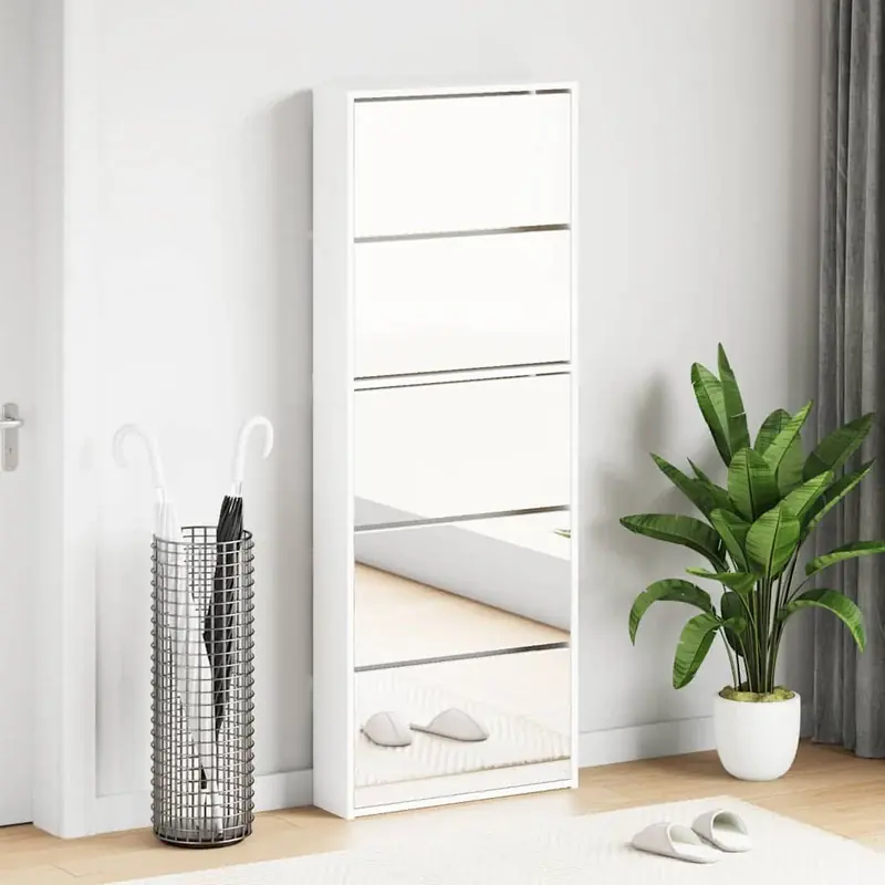 vidaXL 5 szintes magasfényű fehér cipőszekrény tükörrel 63x17x169,5 cm Rendeld meg most