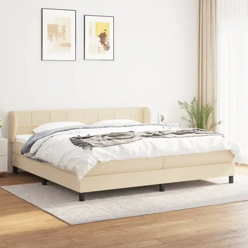 Árcsökkenés vidaXL krémszínű szövet rugós ágy matraccal 200 x 200 cm