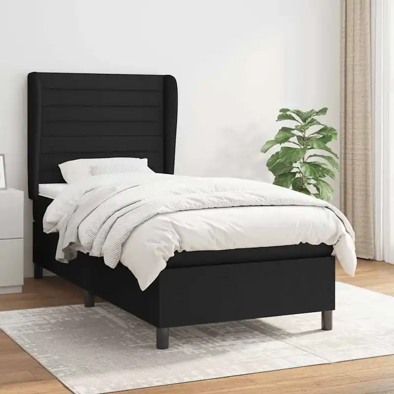 vidaXL fekete szövet rugós ágy matraccal 100 x 200 cm Rendeld meg most