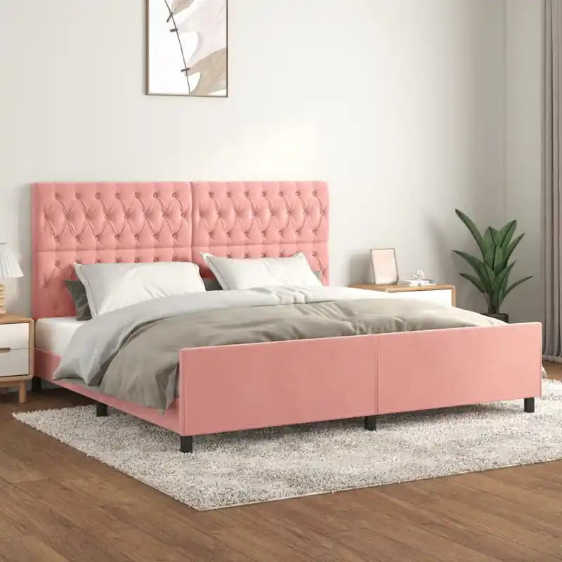 vidaXL rózsaszín bársony ágykeret fejtámlával 200 x 200 cm Csak ma