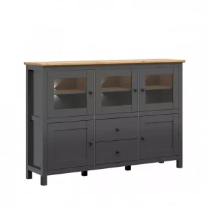 Ajánlat BRW HESEN - Vitrines Komód (KOM3W2D2S) - grafit/artisan tölgy