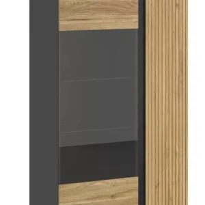 Azonnal elérhető BRW LUEN alacsony vitrin (REG1W1D) - tegola tölgy/mauvella tölgy/fekete