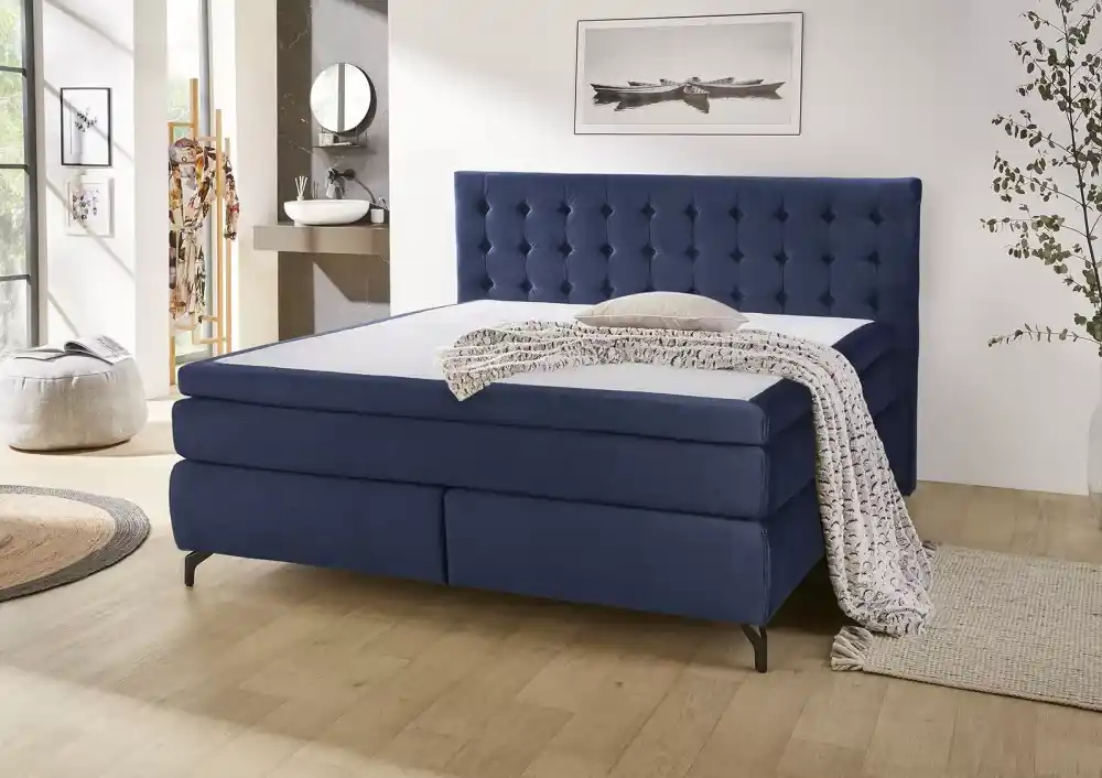 Azonnali szállítás Jessica boxspring ágy - velúr hatású sötét kék