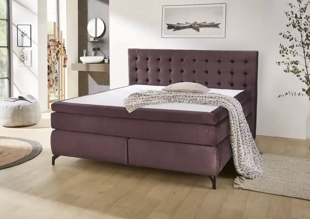 Jessica boxspring ágy - velúr hatású padlizsán Biztonságos vásárlás