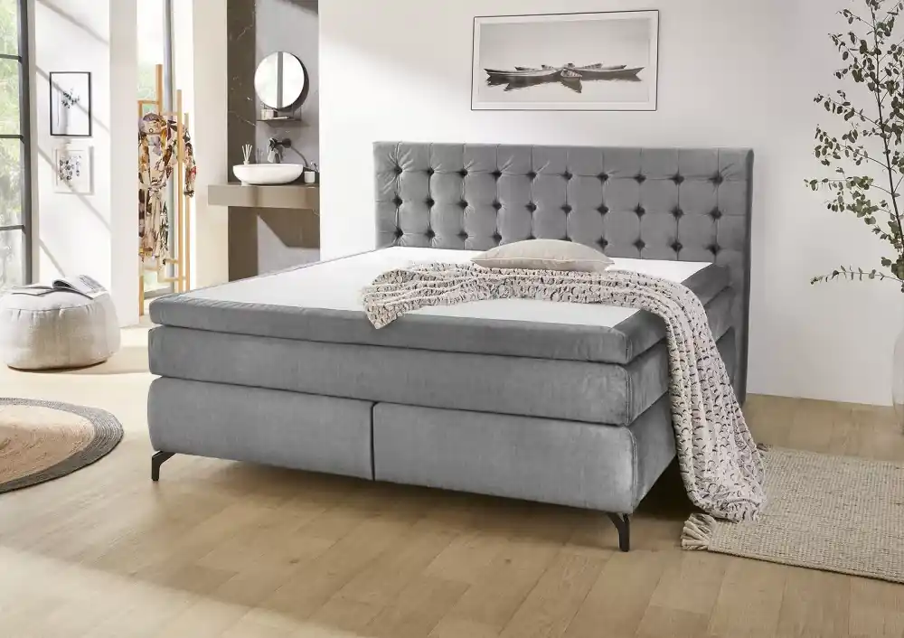 Jessica max boxspring ágy - velúr hatású szürke Gyors szállítás