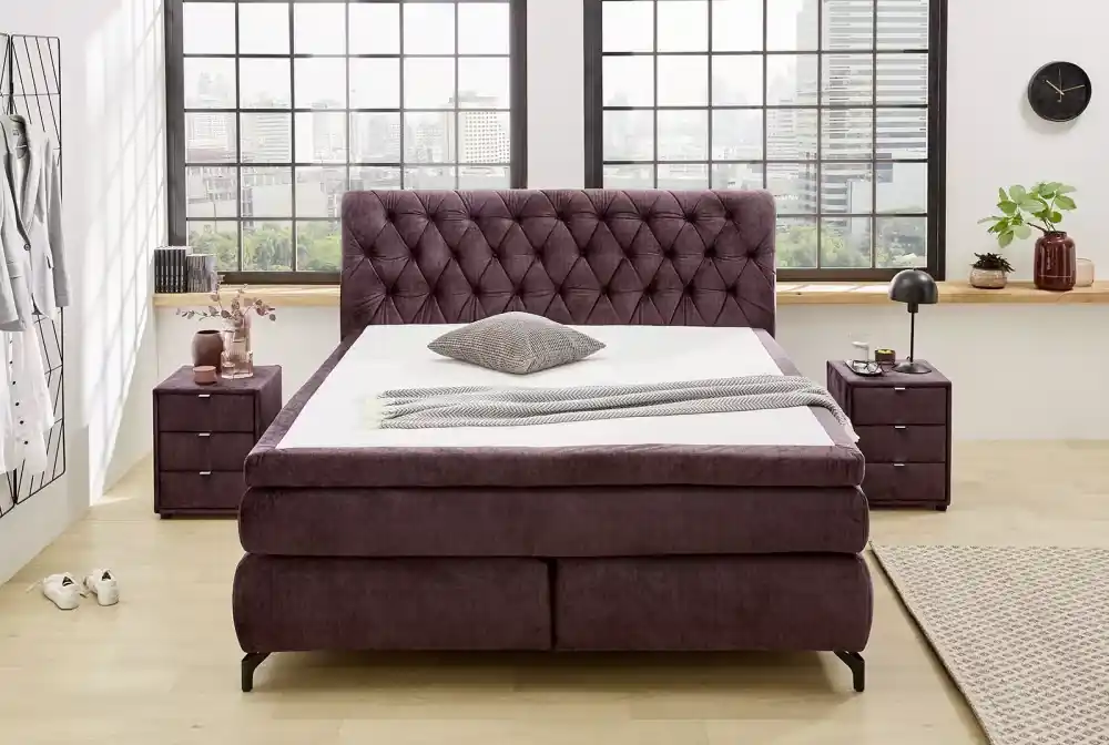 Exkluzív ajánlat Scarlett boxspring ágy (180 x 200 ) - velúr hatású padlizsán