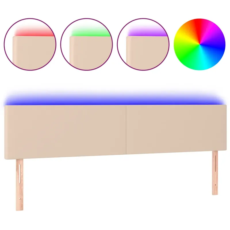 Azonnal elérhető cappuccino színű műbőr LED-es fejtámla 200 x 5 x 78/88 cm