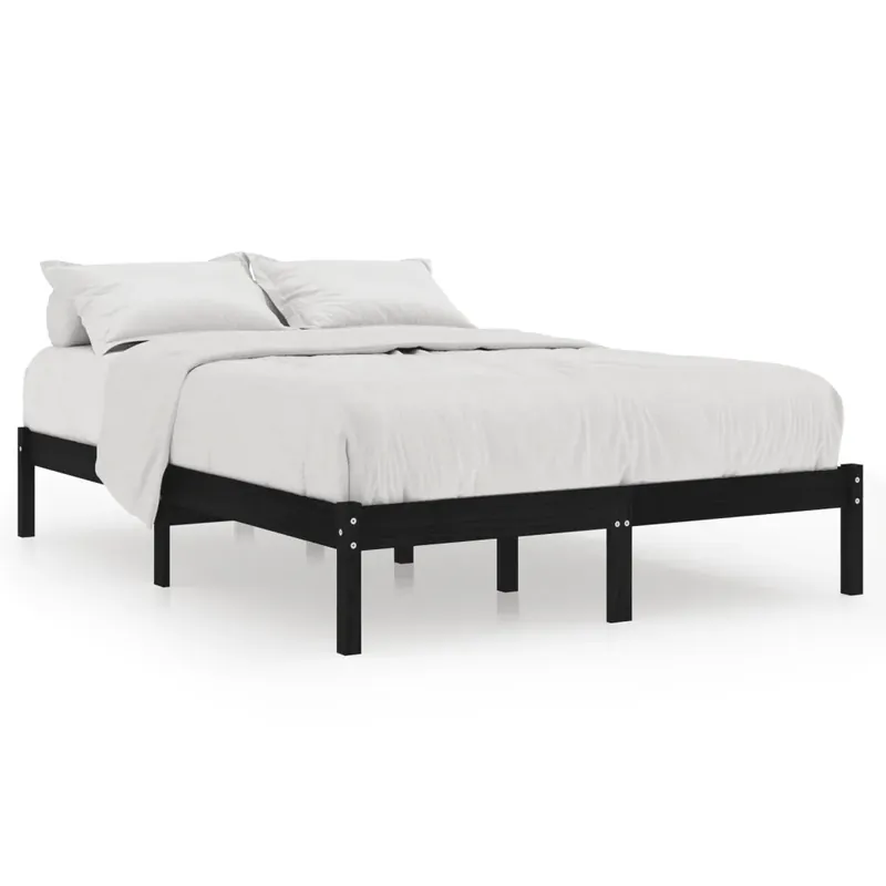 5FT King Size fekete tömör fa ágykeret 150 x 200 cm Újdonság