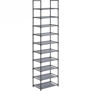 10 szintes cipőtartó, cipőállvány, 45 x 28 x 173 cm, fém váz, szürke Biztonságos vásárlás