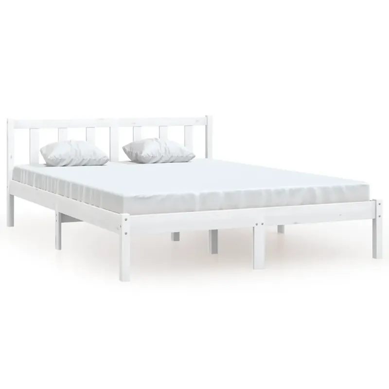 4FT6 Double fehér tömör fenyőfa ágykeret 135 x 190 cm Gyors szállítás
