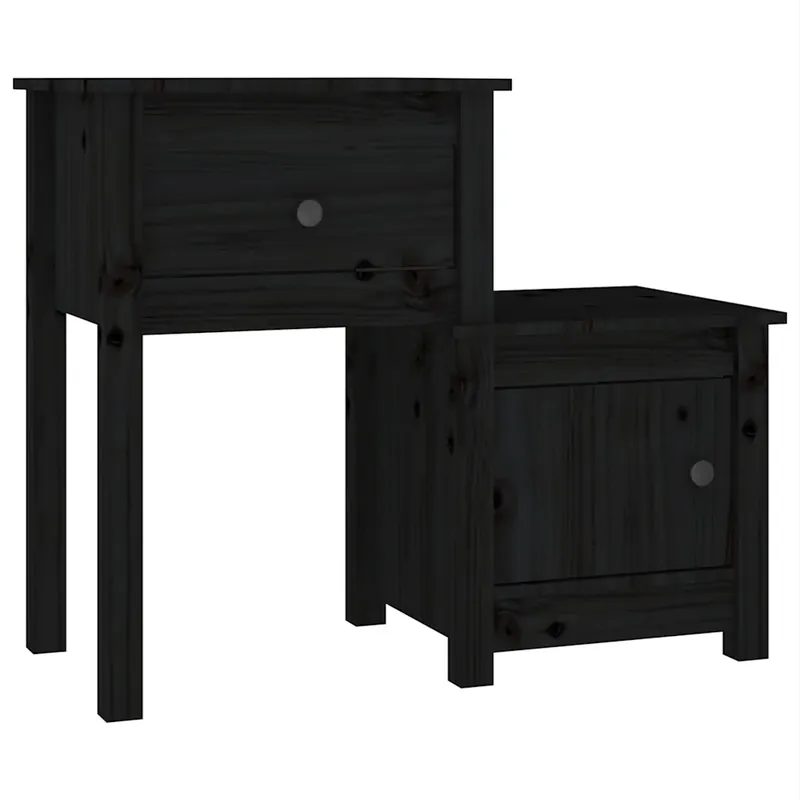 2 darab fekete tömör fenyőfa éjjeliszekrény 79,5 x 38 x 65,5 cm Outlet