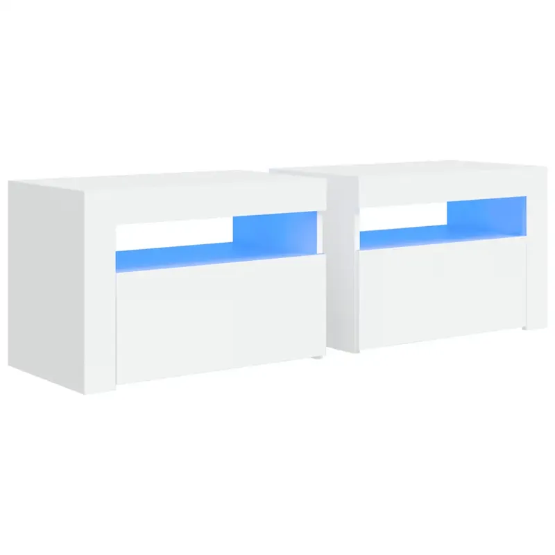 2 db fehér éjjeliszekrény LED-del 60 x 35 x 40 cm Biztonságos vásárlás