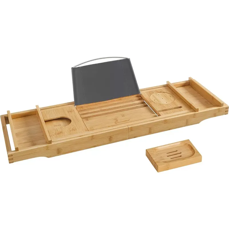 Szuper akció Fürdőkádra helyzhető bambusz tálca ital- és könyvtartóval 25x25x25cm