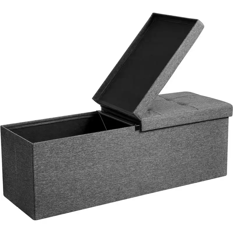 Összecsukható vászon tárolópuff, felnyitható ottomán, sötétszürke 110x38x38cm Korlátozott ajánlat