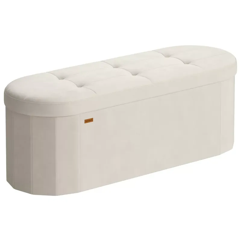 Összecsukható tároló puff, lábtartó, bársonyos, kémfehér 38x110x38cm Ne maradj le