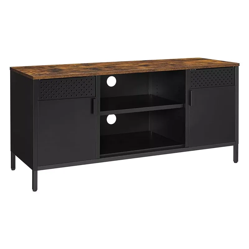 TV szekrény, 2 ajtóval, polcokkal, rusztikus barna és fekete 120x40x55cm Utolsó esély