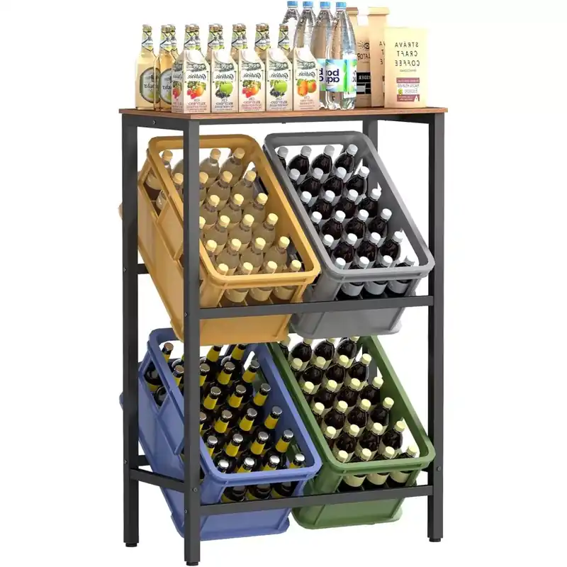 Outlet Ital tárolópolc 2 szintes, 4 rekeszes, 150 kg teherbírás, rusztikus barna