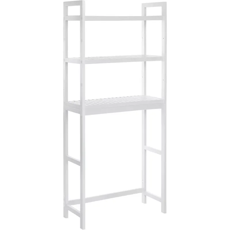 Mosógép feletti tárolószekrény, bambusz fürdőszoba szekrény, fehér 63x26x163cm Kiárusítás
