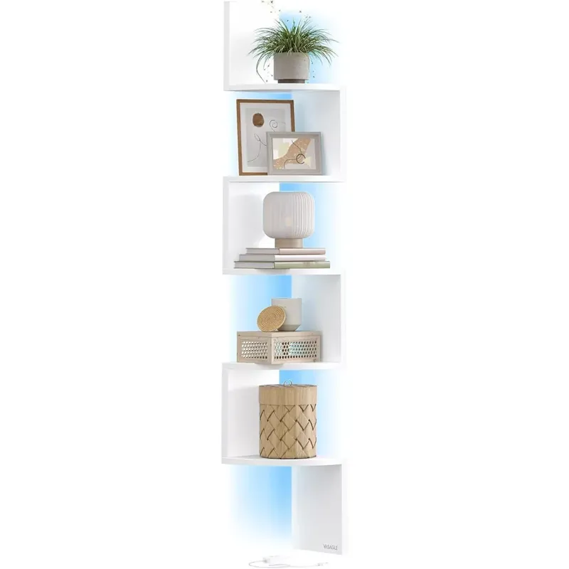 Ajánlat Fali sarokpolc RGB LED világítással, 5 szintes, matt fehér