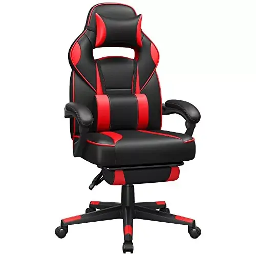 Ajánlat Irodai szék, gamer szék műbőr, lábtámasszal, fekete-piros