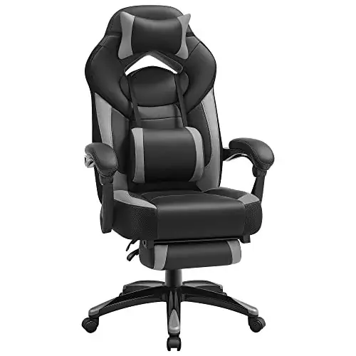 Szezonális akció Irodai szék, gamer szék műbőr, lábtámasszal, fekete-szürke