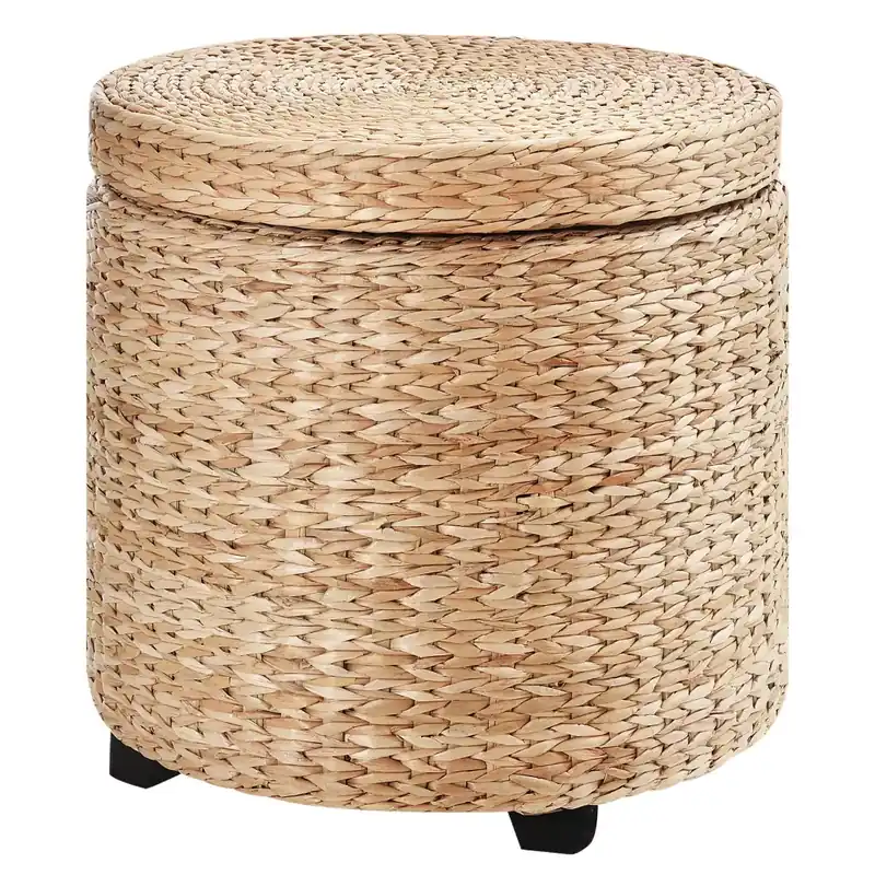 Ülőke tárolóval, levehető fedéllel, rattan, khaki színben, Ø43 x 43cm Kedvezmény