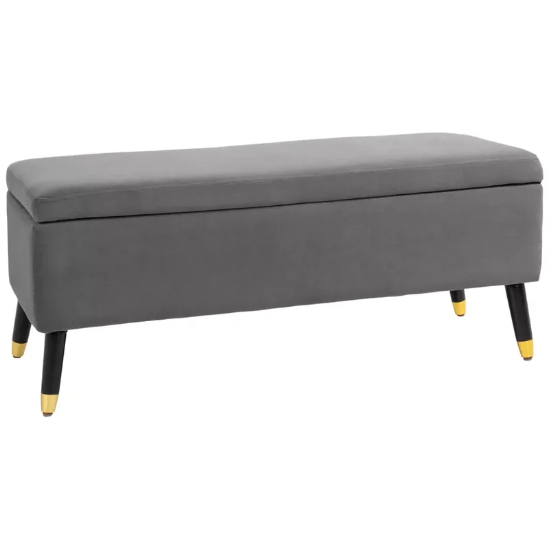 Ülőpad tárolóval, fém és kaucsukfa, szénszürke, 110 x 43 x 45 cm Azonnal elérhető
