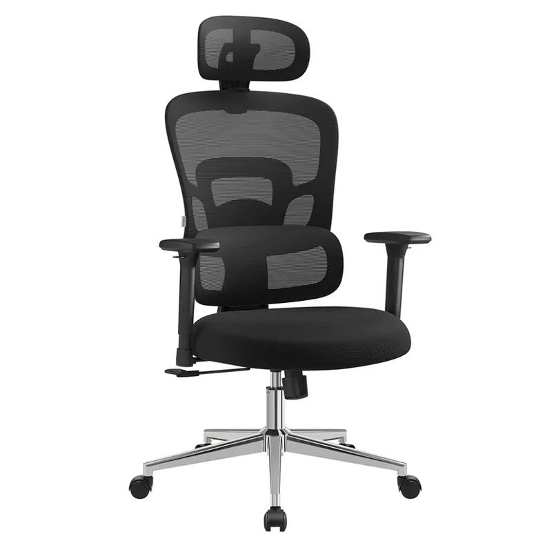 Újdonság Ergonomikus irodai szék, magas hálós háttámlával, állítható karfákkal, tinta fekete