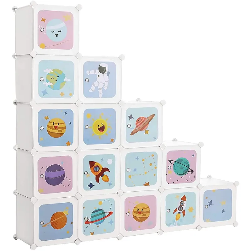 15 kockás játéktároló, játékrendező szekrény 153x31x153 cm, űrutazás téma Bestseller