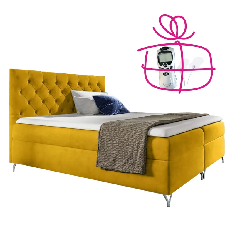 Végkiárusítás Boxspring ágy, 180x200, sárga Velvet szövet, GULIETTE + ajándék